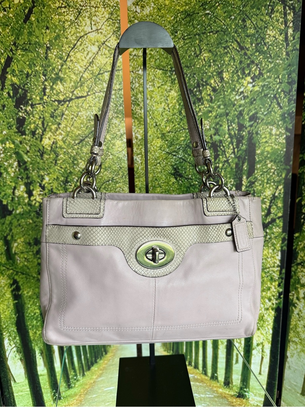 Coach Penelope Carryall Lilac Leather Snakeskin Trim Turnlock Satchel F16531